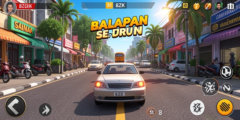 Gameplay balapan yang menegangkan dan penuh aksi di 8ZK.