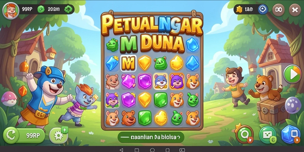 Tampilan menarik dari permainan Match-3 99RP dengan beragam permata berwarna.