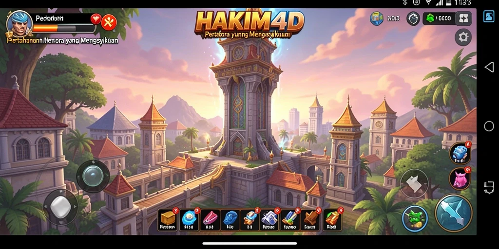 Screenshot gameplay HAKIM4D menampilkan strategi menara pertahanan yang epik.