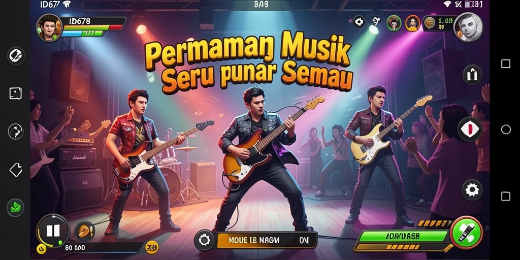 Tampilan gameplay ID678 yang seru dan interaktif dengan berbagai pilihan musik.