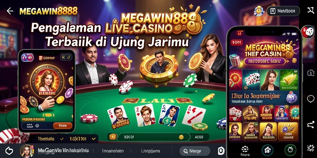 Screenshot MEGAWIN888 menampilkan dealer Live Casino dan suasana permainan yang nyata.