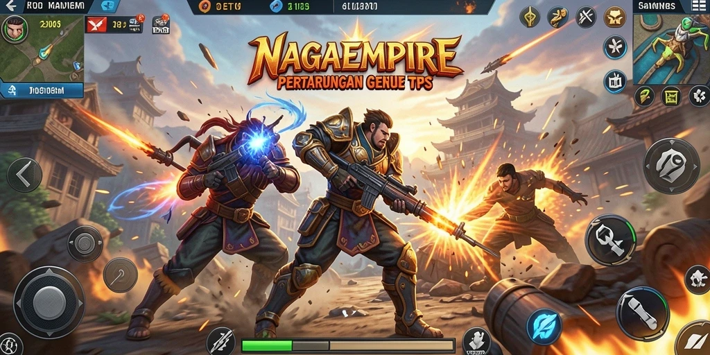Tampilan seru gameplay NAGAEMPIRE dalam aksi TPS.