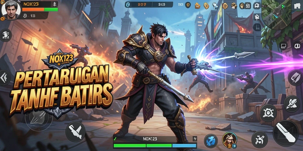 Tangkapan layar NOX123 menampilkan duel epik antar karakter Fighting.