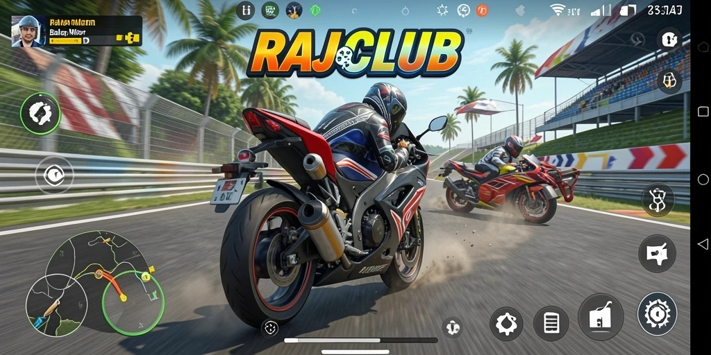 Gameplay dramatis balap motor dalam RAJACLUB yang penuh aksi.