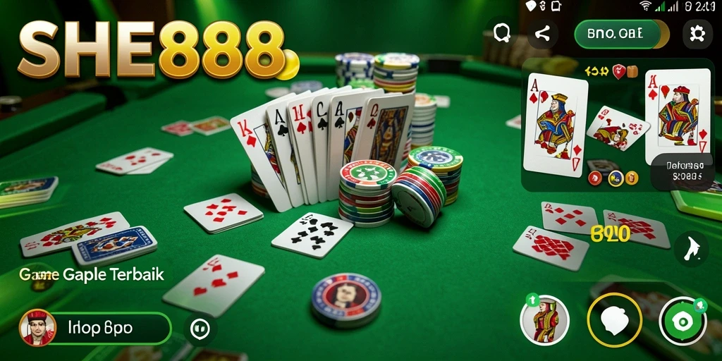 Tampilan menarik dan seru dari gameplay Gaple di SHE888.