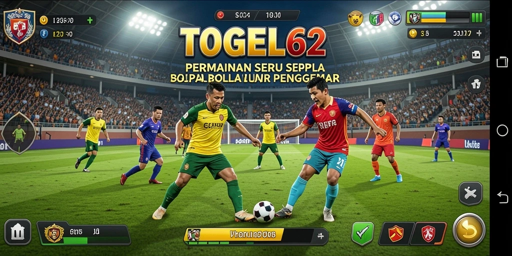 Screenshot utama menampilkan aksi seru permainan sepak bola di TOGEL62.