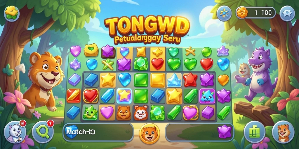 Tampilan seru gameplay TONGWD dengan kombinasi warna-warni.